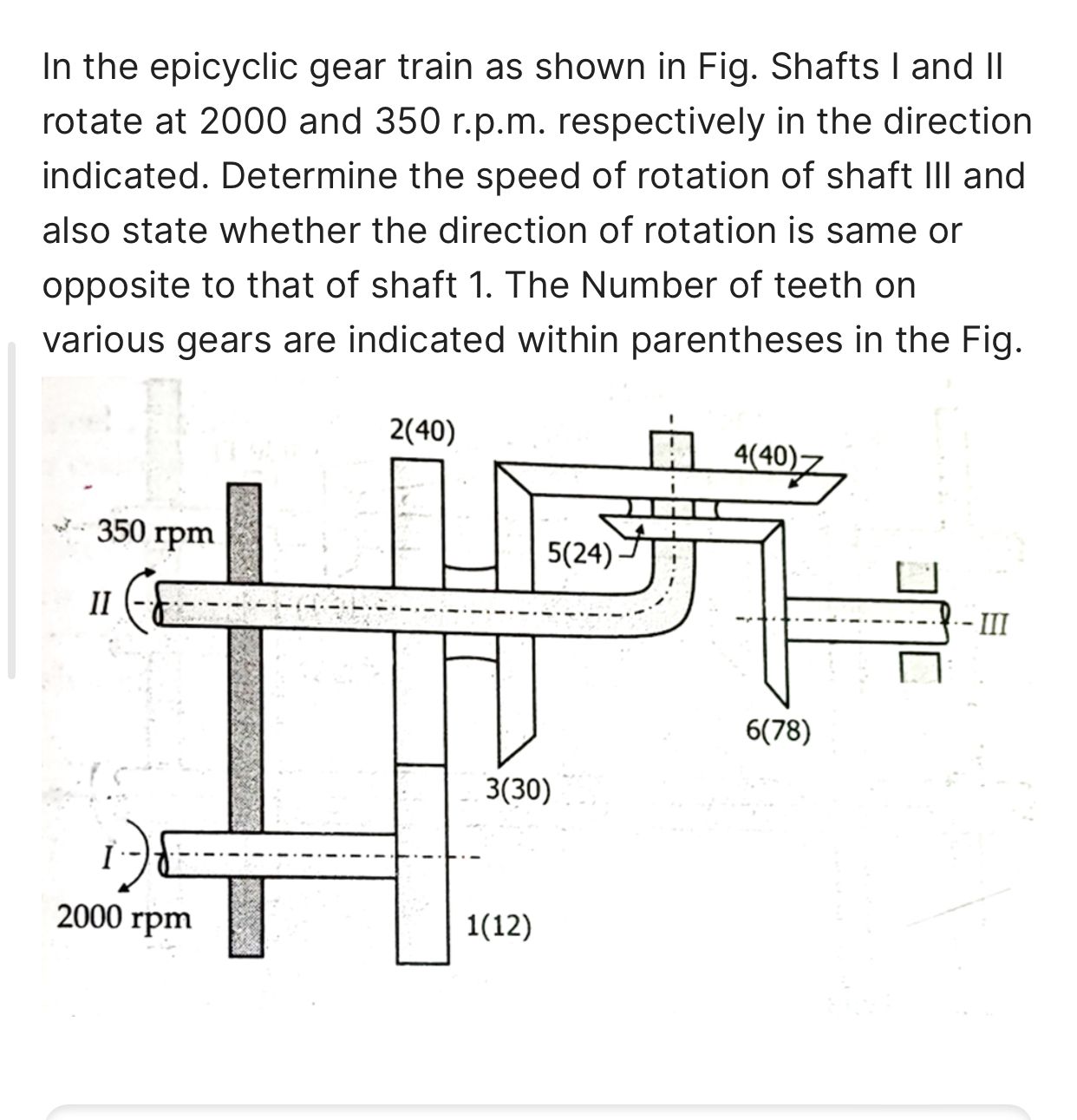 Solved In The Epicyclic Gear Train As Shown In Fig. Shafts I | Chegg.com