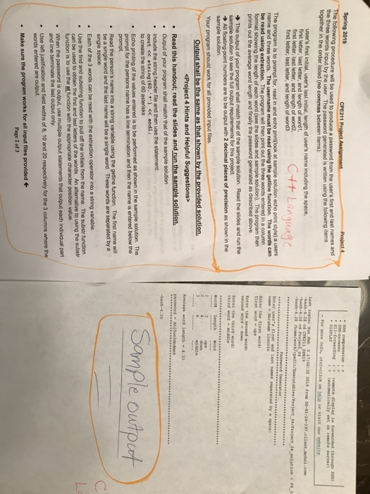 Solved Spring 2019 "The following CPE211 Project Assignment | Chegg.com