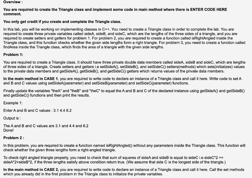Solved You are required to create the Triangle class and | Chegg.com