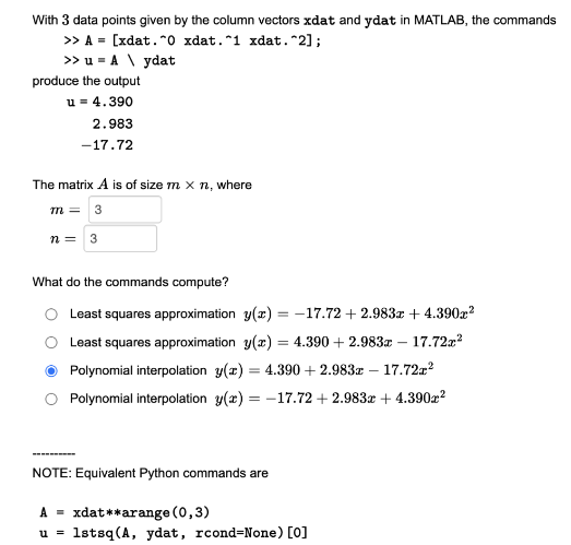 Solved With 3 data points given by the column vectors x dat | Chegg.com