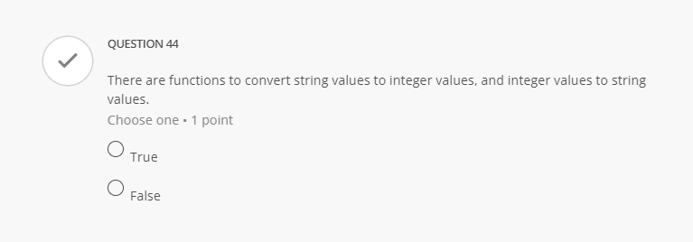 Solved QUESTION 44 There are functions to convert string | Chegg.com