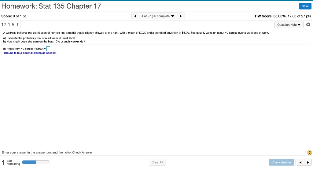 Solved Homework: Stat 135 Chapter 17 Save Score: 0 of 1 pt 4 | Chegg.com