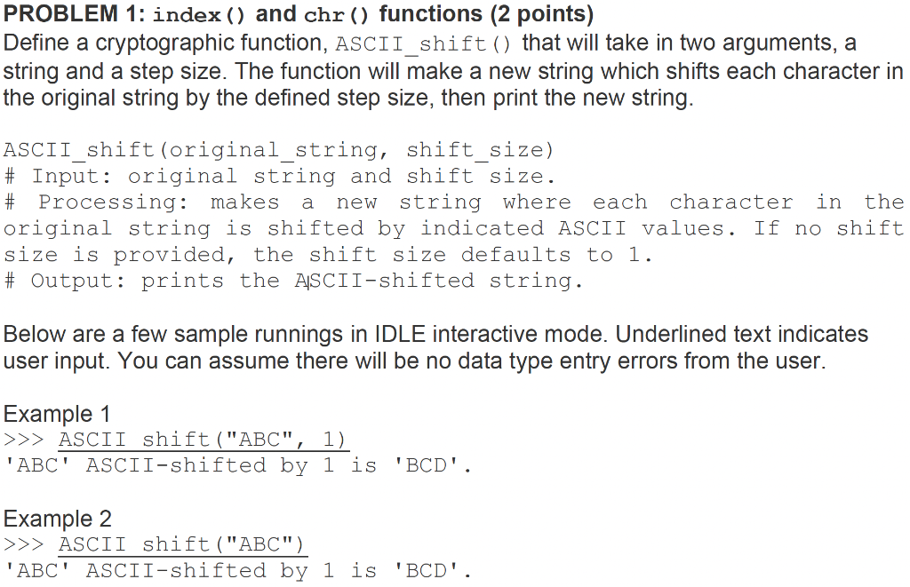 Solved PROBLEM 1: index () and chr() functions (2 points) | Chegg.com