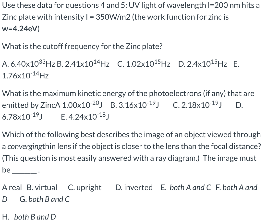 Solved Use these data for questions 4 and 5: UV light of | Chegg.com