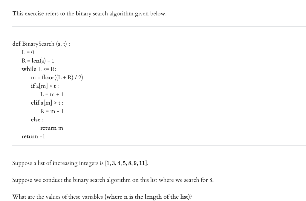 Solved This Exercise Refers To The Binary Search Algorithm | Chegg.com