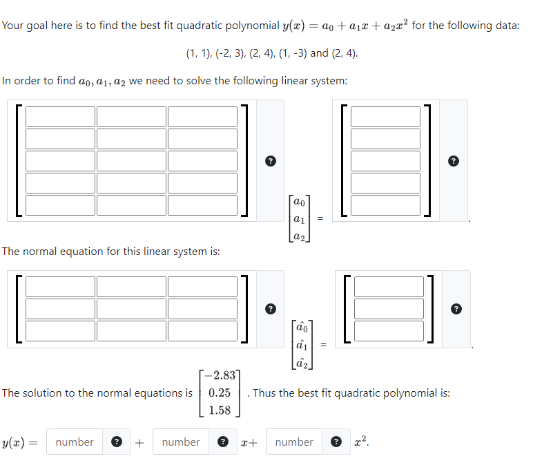 Solved Your goal here is to find the best fit quadratic | Chegg.com