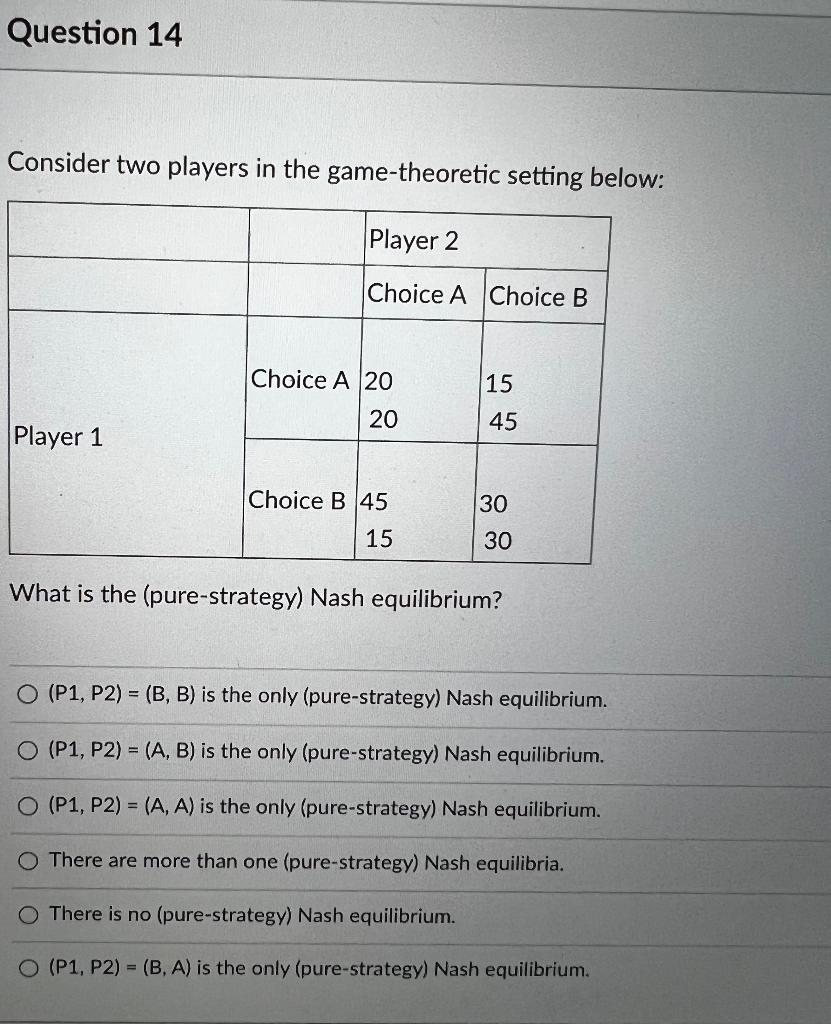 Solved Question 14 Consider two players in the | Chegg.com