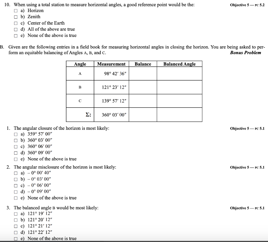 Solved Objective 5 - PC 5.2 10. When using a total station | Chegg.com