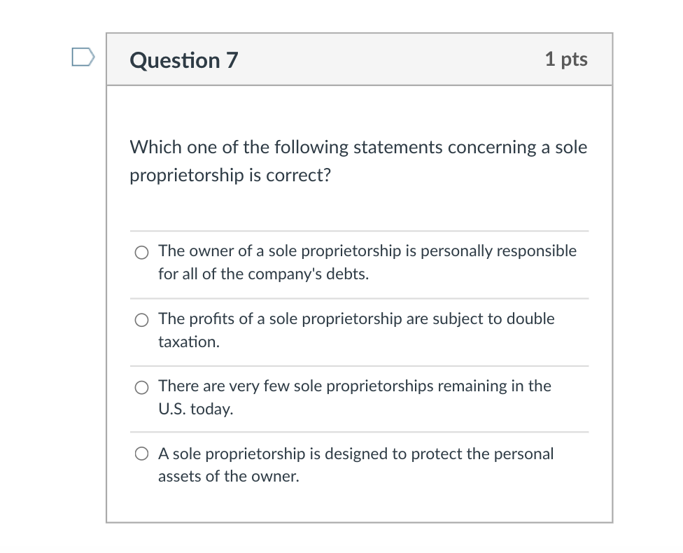 Solved Question 7 1 pts Which one of the following | Chegg.com