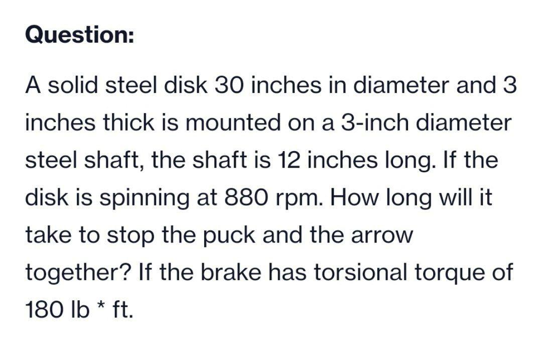 Solved Question: A solid steel disk 30 inches in diameter | Chegg.com
