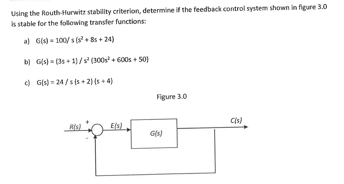 Solved Using The Routh-Hurwitz Stability Criterion, | Chegg.com