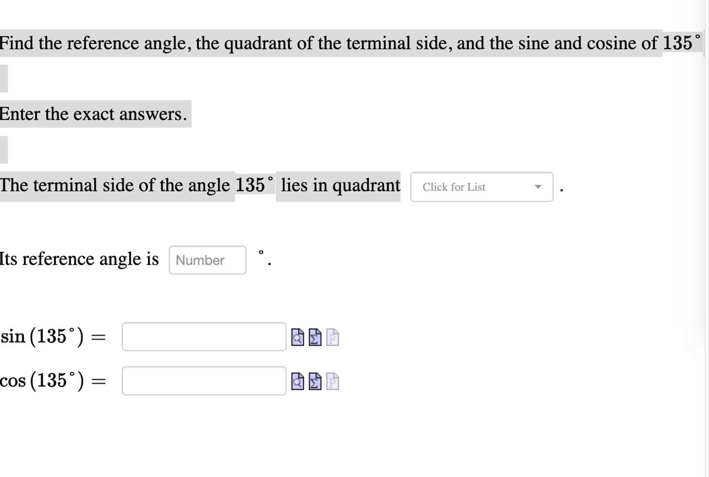 Solved Find the reference angle, the quadrant of the