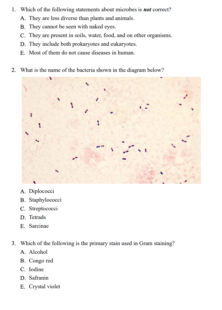 Solved 1. Which of the following statements about microbes 