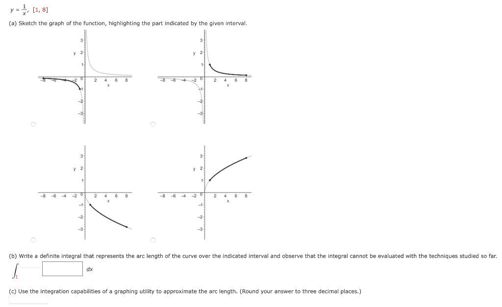 Solved y = ¹,[1,8] (a) Sketch the graph of the function, | Chegg.com