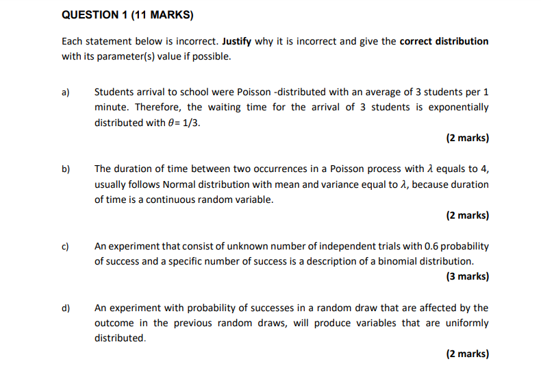 Solved QUESTION 1 (11 MARKS) Each statement below is | Chegg.com