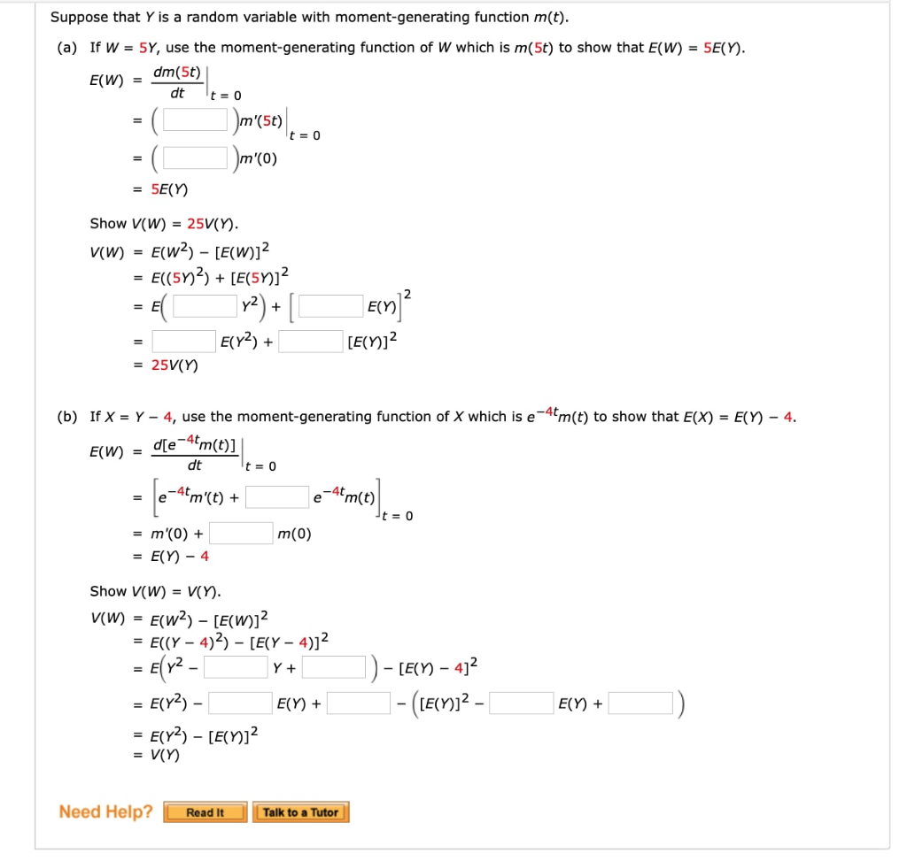 Solved Suppose That Y Is A Random Variable With Moment Ge Chegg Com Solved Suppose That Y Is A Random Variable With Moment Ge Chegg Com