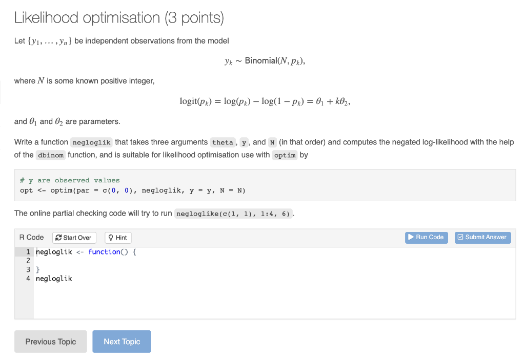 Solved Likelihood optimisation (3 points) Let {y1, ..., yn} | Chegg.com