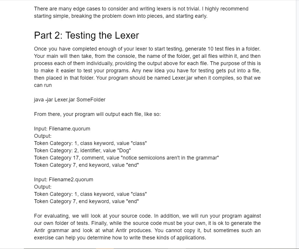 Solved Write a Lexer By-Hand Due May 3rd, 2022 The purpose | Chegg.com