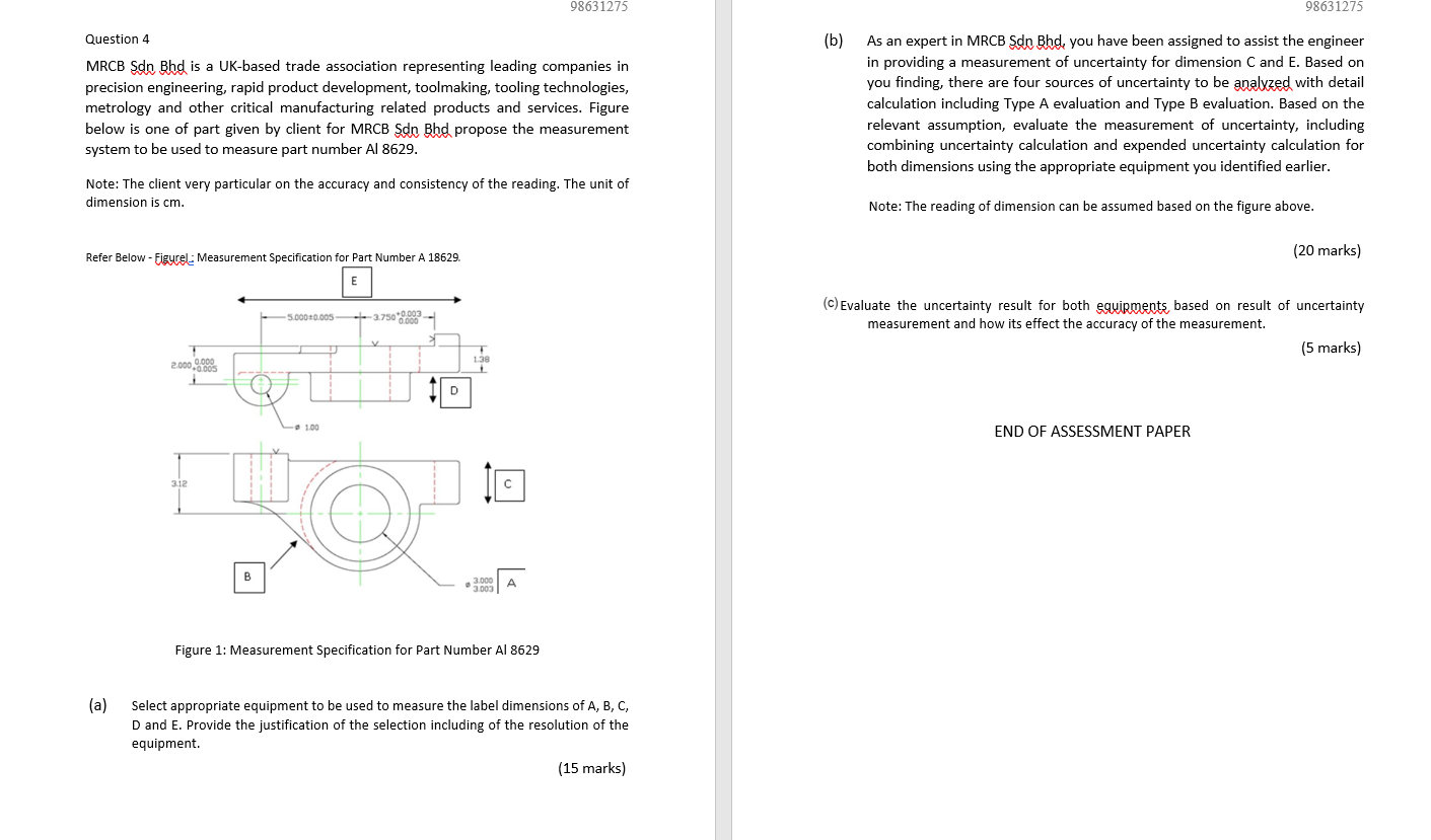 Solved 98631275 98631275 Question 4 (b) MRCB Sdn Bhd Is A | Chegg.com