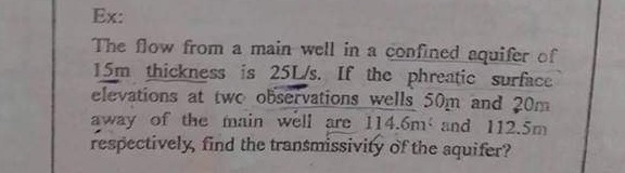 Solved Ex: The flow from a main well in a confined equifer | Chegg.com