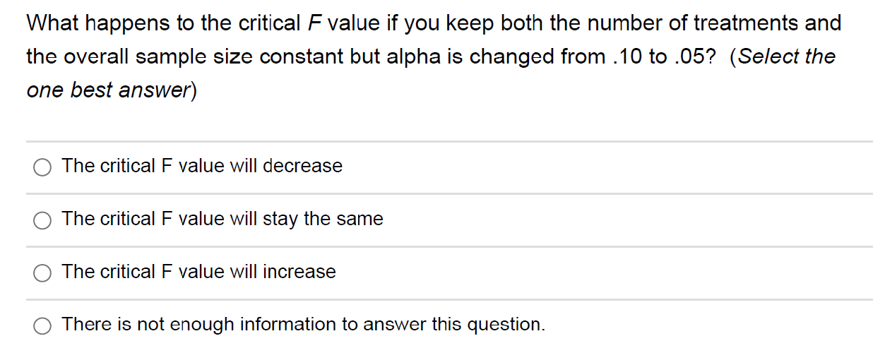Solved What happens to the critical F value if you keep both