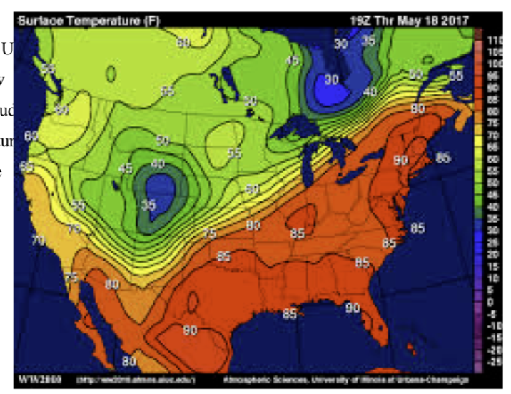 Solved A temperature map of the US is shown at right. Draw a | Chegg.com