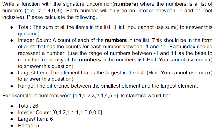 Solved Write a function with the signature uncommon(numbers) | Chegg.com