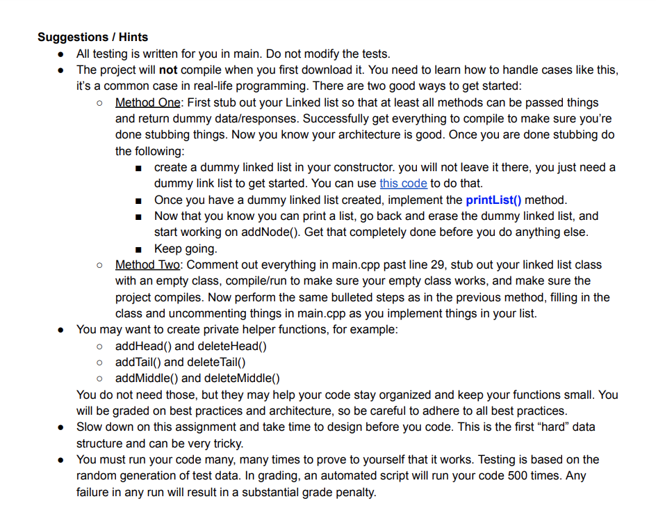 Assignment 6: Linked Lists Description: Create a | Chegg.com
