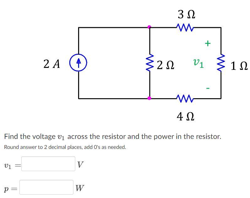 Solved Find the voltage v1 across the resistor and the power | Chegg.com