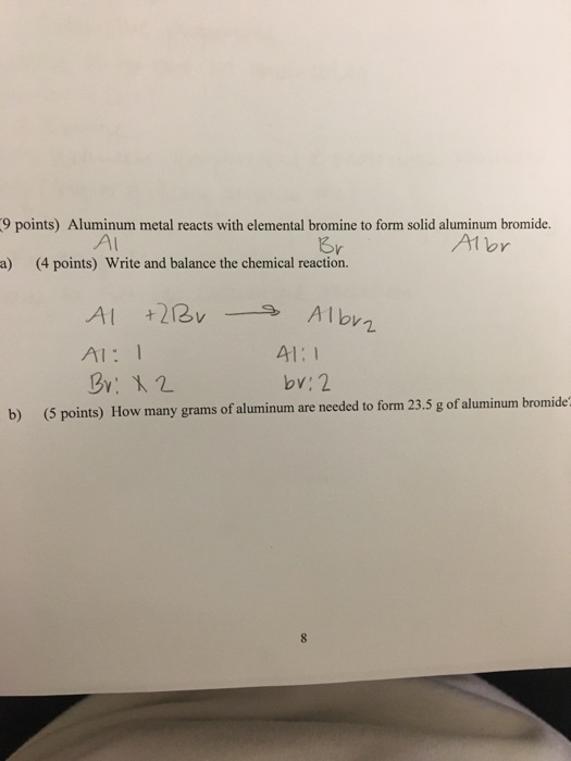 Solved Aluminum metal reacts with elemental bromine to form