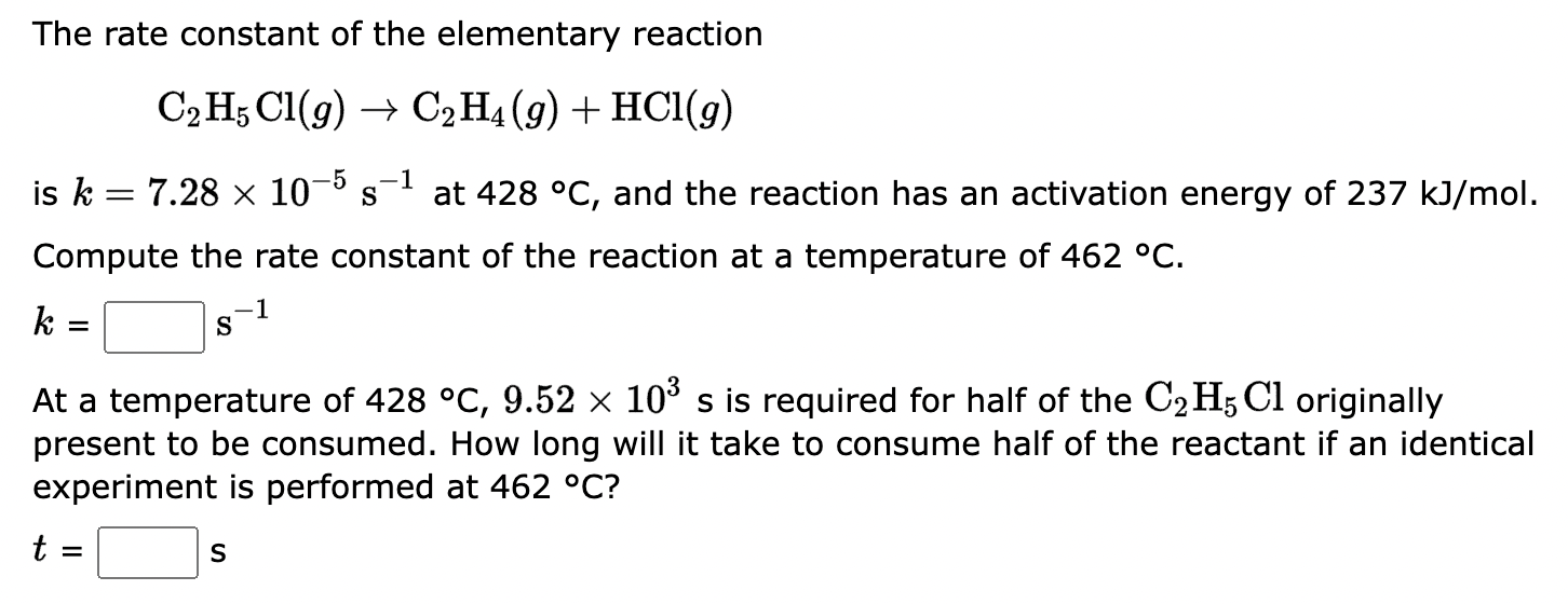 Solved The rate constant of the elementary reaction Chegg