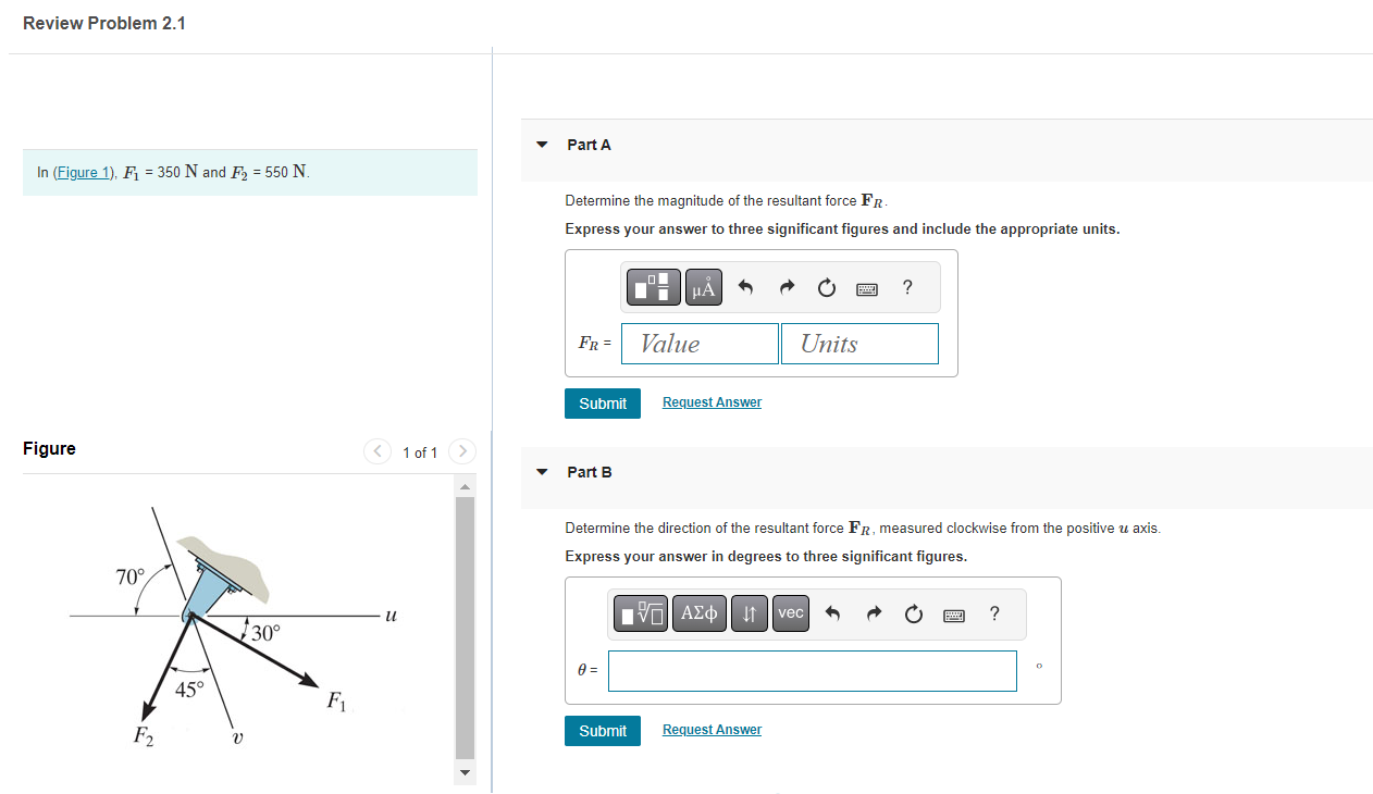 Solved In (Figure 1),F1=350 N and F2=550 N. Determine the | Chegg.com