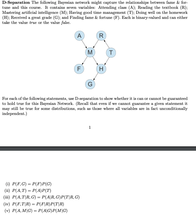 Solved D-Separation The following Bayesian network might | Chegg.com