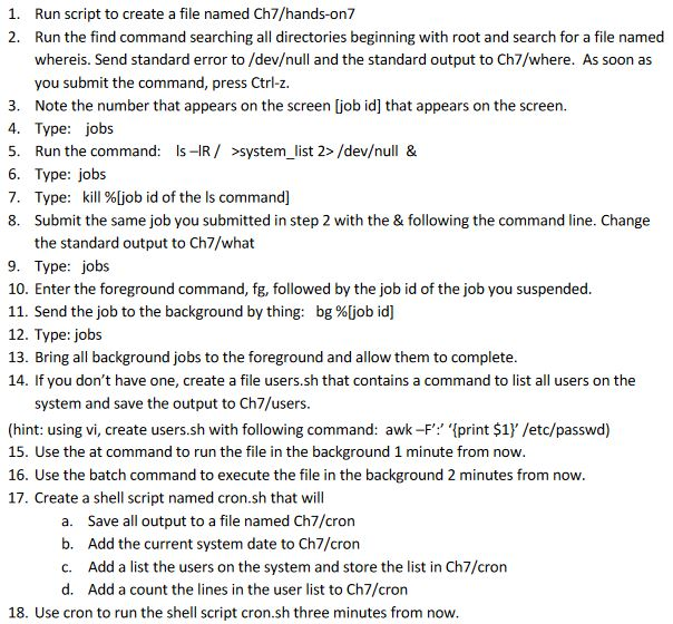 1. Run script to create a file named Ch7/hands-on7 2. | Chegg.com