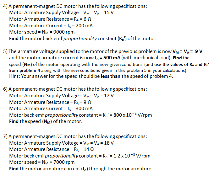 Solved 4) A Permanent-magnet DC Motor Has The Following | Chegg.com