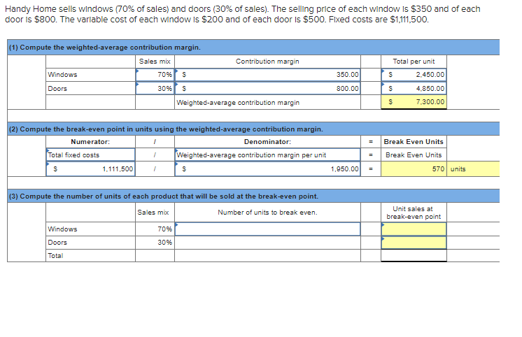Solved Handy Home Sells Windows (70% Of Sales) And Doors | Chegg.com