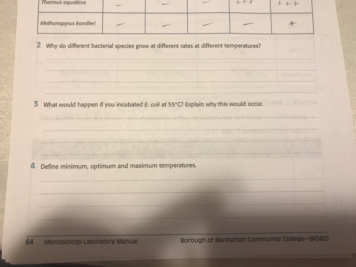 Solved Thermus aquaticus Methanopyrus kandleri 2 Why do