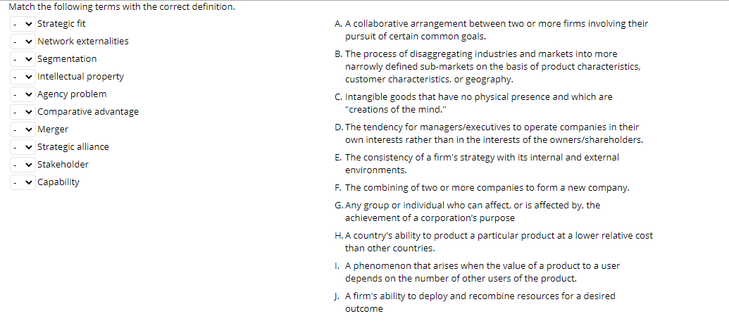 Solved Match the following terms with the correct | Chegg.com