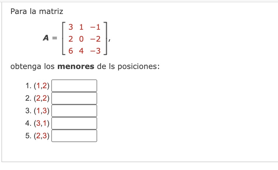 Para la matriz \[ \boldsymbol{A}=\left[\begin{array}{lll} 3 & 1 & -1 \\ 2 & 0 & -2 \\ 6 & 4 & -3 \end{array}\right], \] obten