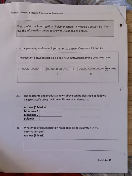 Solved Chemistry 30 Unit A Module 2 Summative Assessment | Chegg.com