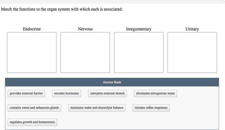 Solved Match The Functions To The Organ System With Which | Chegg.com