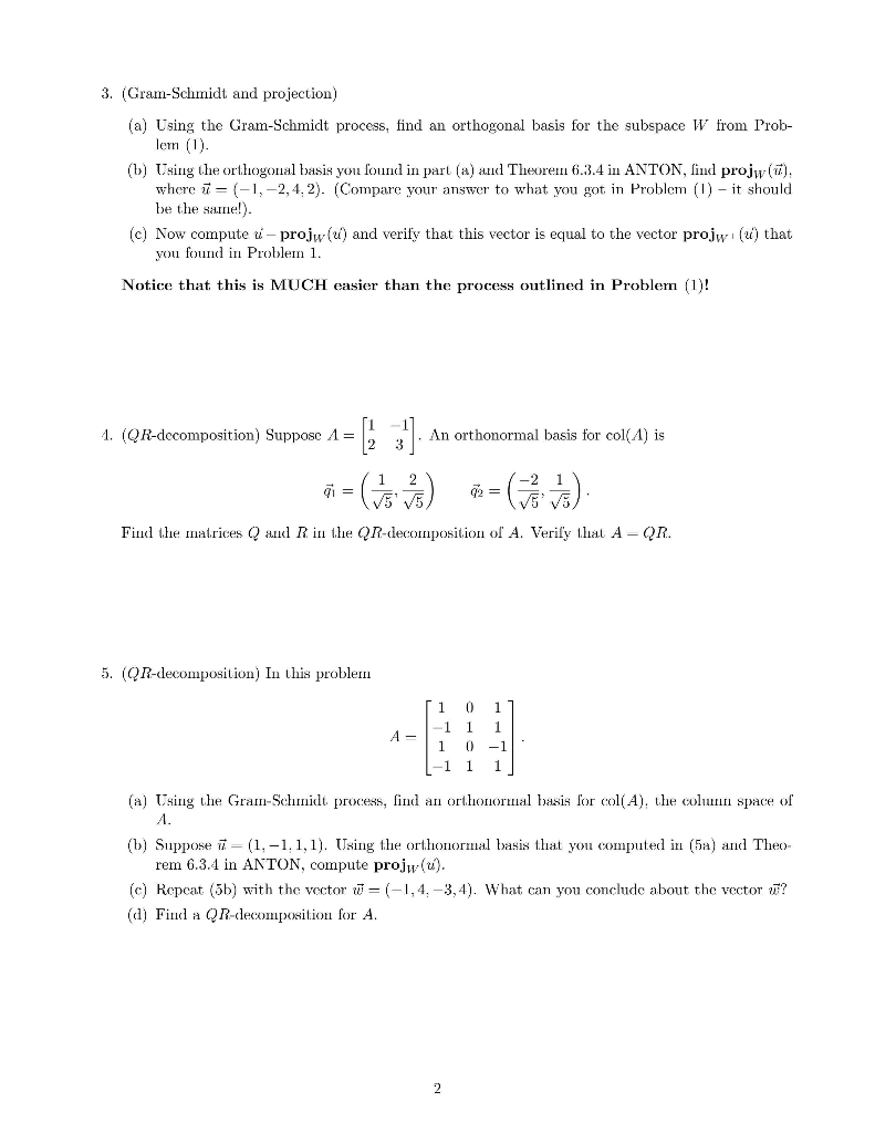 Solved 3. (Gram-Schmidt and projection) (a) Using the | Chegg.com