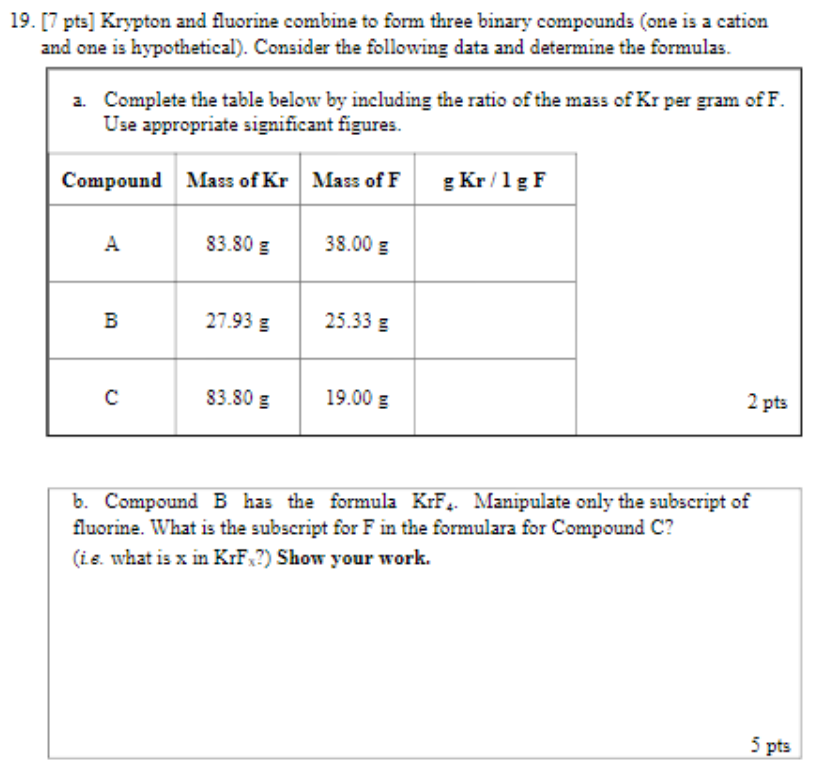 Solved 19. [7 pts] Krypton and fluorine combine to form