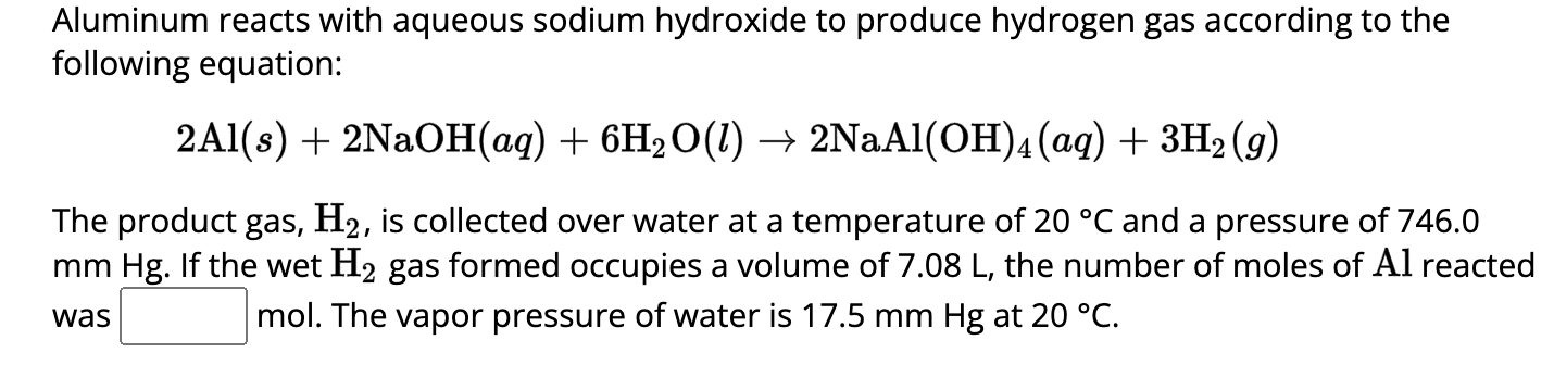 Solved Aluminum Reacts With Aqueous Sodium Hydroxide To 0942