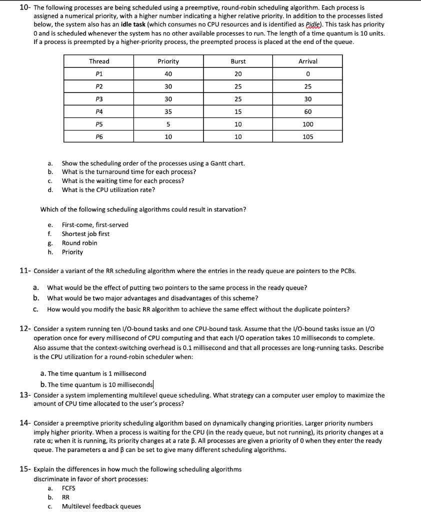 Solved 10- The following processes are being scheduled using | Chegg.com