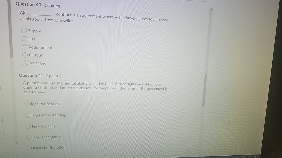 Solved Question 40 (2 points) A[n] contract is an agreement | Chegg.com