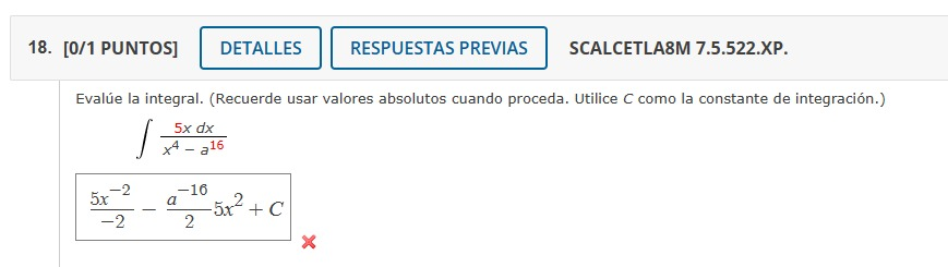 Evalúe la integral. (Recuerde usar valores absolutos cuando proceda. Utilice \( C \) como la constante de integración.) \[ \f