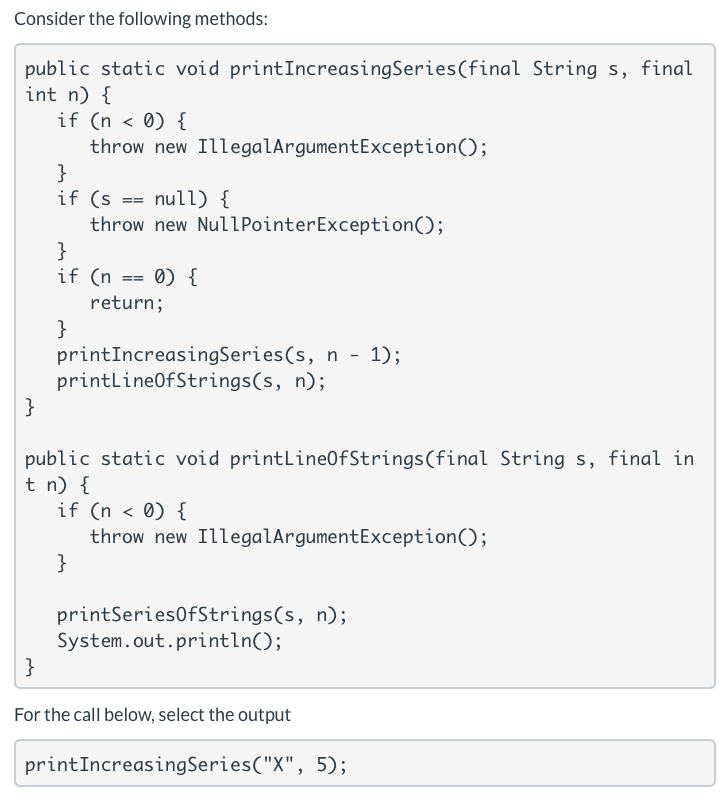 Consider the following methods: public static void | Chegg.com