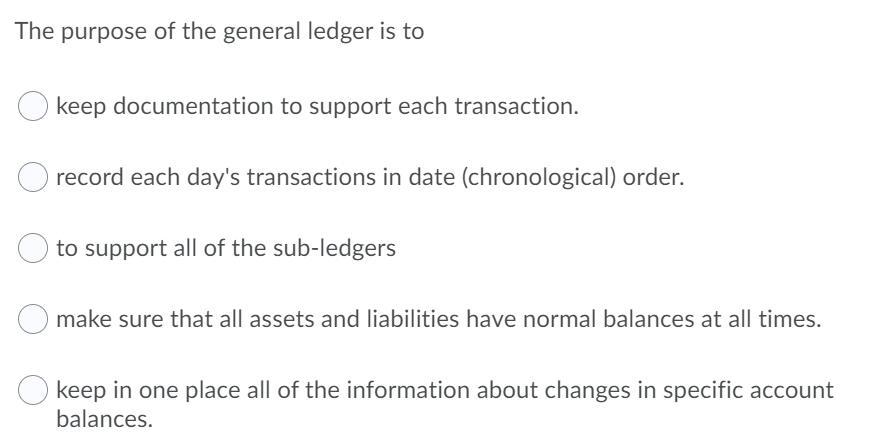 Solved The purpose of the general ledger is to keep | Chegg.com