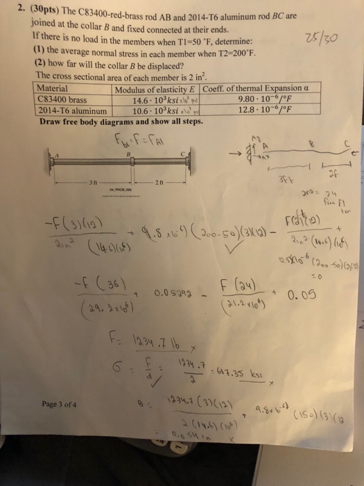 Solved 2. (30pts) The C83400redbrass rod AB and 2014T6
